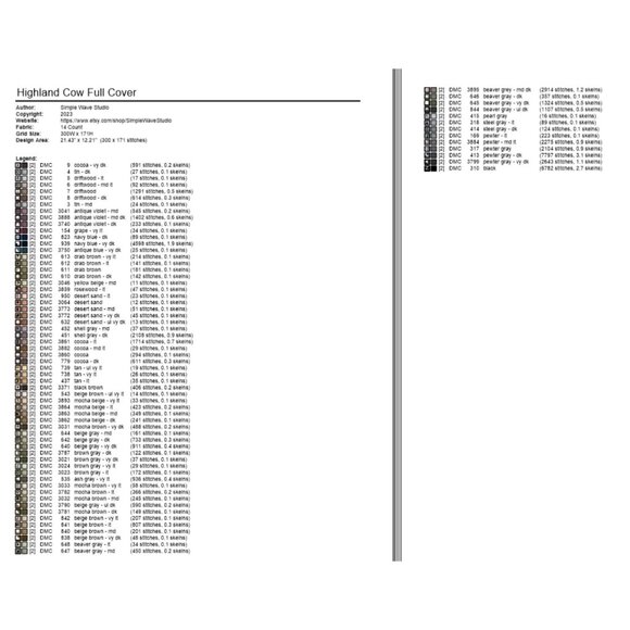 Highland Cow Full Cover Landscape‎ Counted Cross Stitch Leaflet Chart - Picture 4 of 4